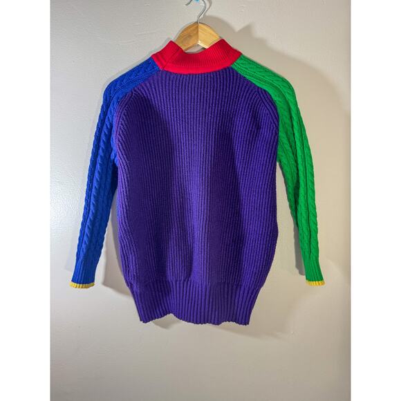 Vintage 80s/90s RAINBOW Color Block Sweater | Chunky Knit Cropped Pullover - Picture 3 of 5